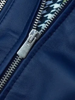 Cafe Racer Style Navy Blue Biker Jacket Womens Zipper