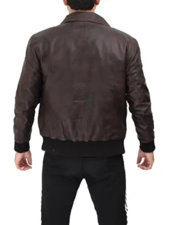 Cody Brown Leather Bomber Jacket Back