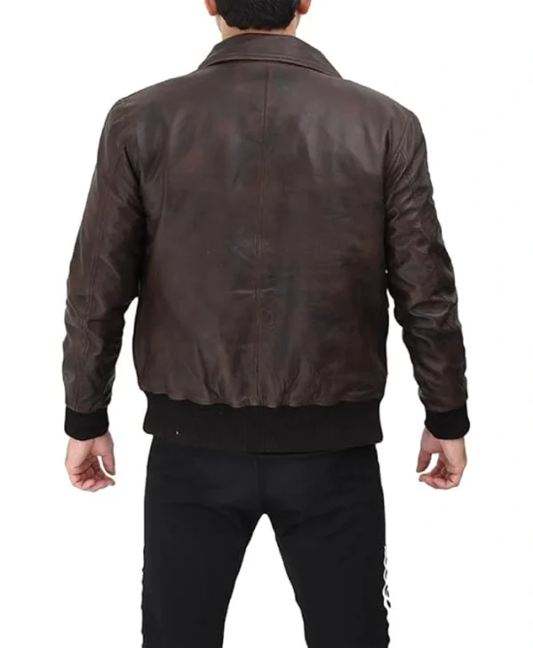 Cody Brown Leather Bomber Jacket Back