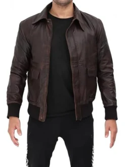 Cody Brown Leather Bomber Jacket Main