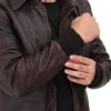 Cody Brown Leather Bomber Jacket Rib Knitted
