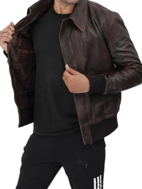 Cody Brown Leather Bomber Jacket Zipper