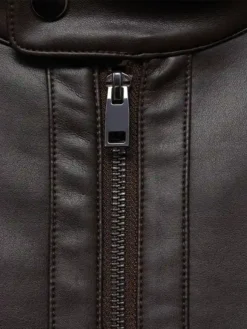 Daniel Mens Brown Leather Jacket Collar