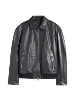 Davis Shirt Collar bomber leather jacket Front