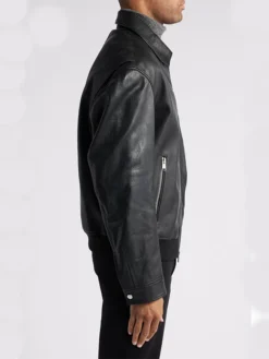 Davis Shirt Collar bomber leather jacket Side