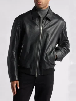 Davis Shirt Collar bomber leather jacket Zipper