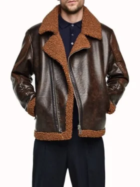 Dean Brown Shearling Leather Jacket Main