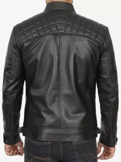 Decimal Mens Black Cafe Racer Jacket Back