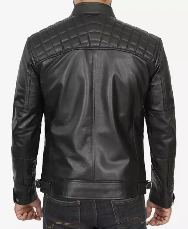 Decimal Mens Black Cafe Racer Jacket Back