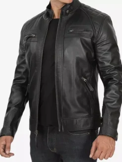 Decimal Mens Black Cafe Racer Jacket Main