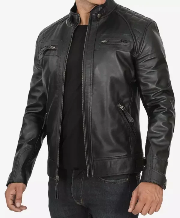 Decimal Mens Black Cafe Racer Jacket Main