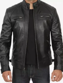 Decimal Mens Black Cafe Racer Jacket Open