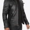 Decimal Mens Black Cafe Racer Jacket Side