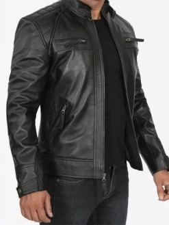 Decimal Mens Black Cafe Racer Jacket Side