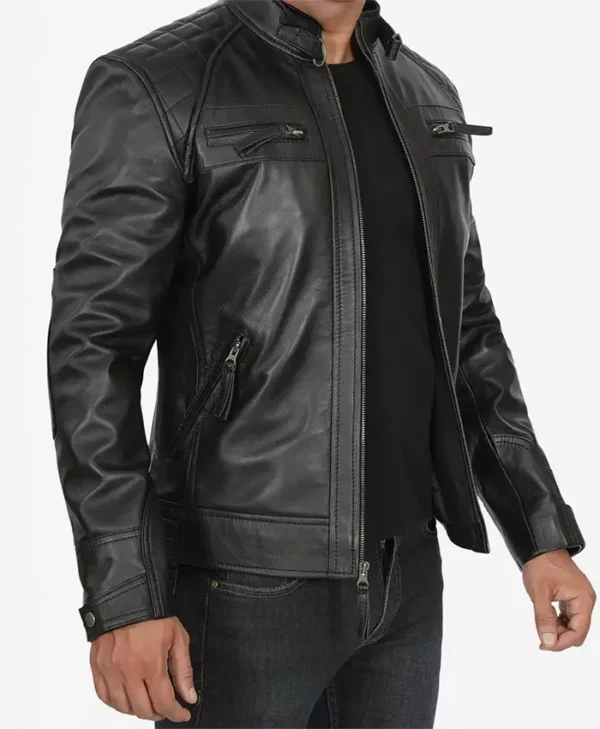 Decimal Mens Black Cafe Racer Jacket Side