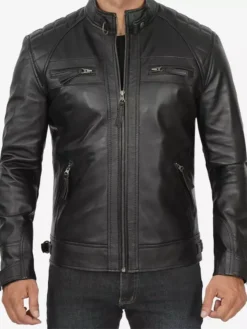Decimal Mens Black Cafe Racer Jacket Zipper