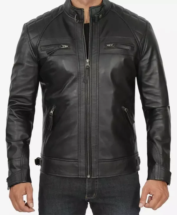 Decimal Mens Black Cafe Racer Jacket Zipper