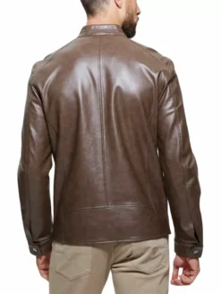 Decimal Mens Brown Leather Cafe Racer Jacket Back