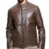 Decimal Mens Brown Leather Cafe Racer Jacket Main