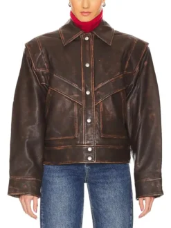 Distressed Brown Leather Jacket Womens Main