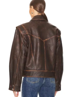 Distressed Brown Leather Jacket Womens Right Side