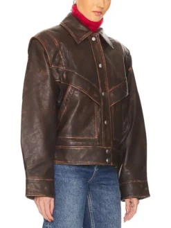 Distressed Brown Leather Jacket Womens Side