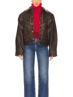 Distressed Brown Leather Jacket Womens Standing