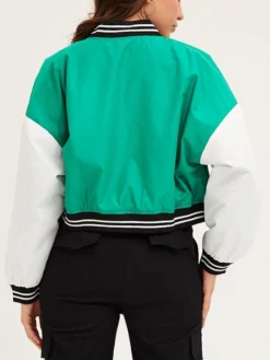 Green Cropped Varsity Bomber Jacket Back