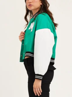 Green Cropped Varsity Bomber Jacket Side