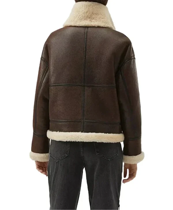 Isabel Women Brown Leather Shearling Jacket Back