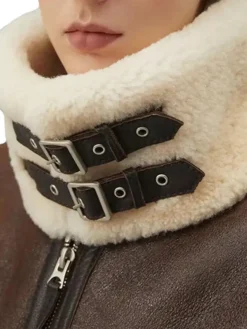 Isabel Women Brown Leather Shearling Jacket Cuffs