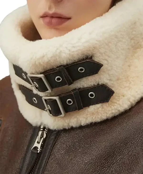 Isabel Women Brown Leather Shearling Jacket Cuffs
