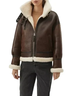 Isabel Women Brown Leather Shearling Jacket Main