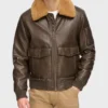 Ivor Fur Brown Leather Jacket Front