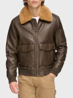 Ivor Fur Brown Leather Jacket Front