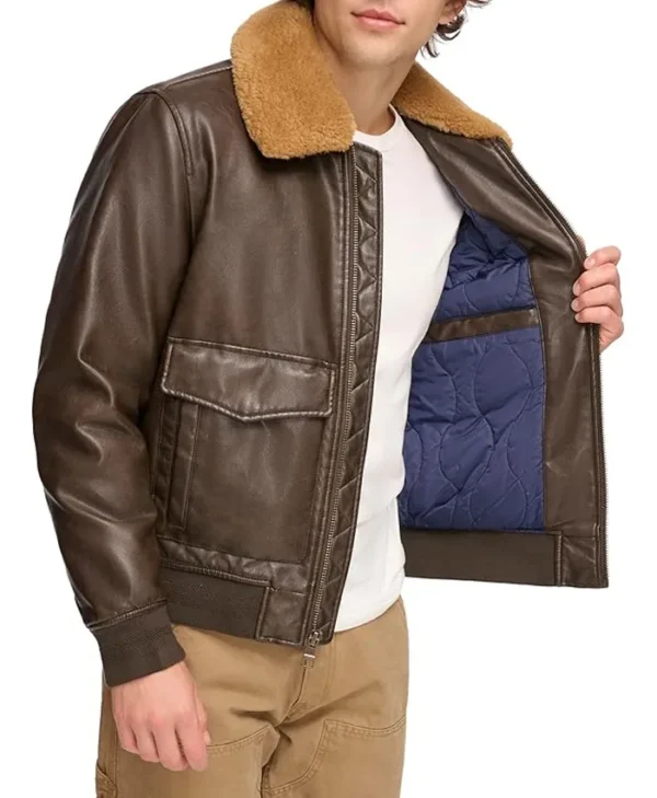 Ivor Fur Brown Leather Jacket Inner