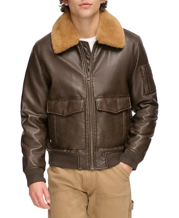 Ivor Fur Brown Leather Jacket Main
