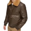 Ivor Fur Brown Leather Jacket Pockets