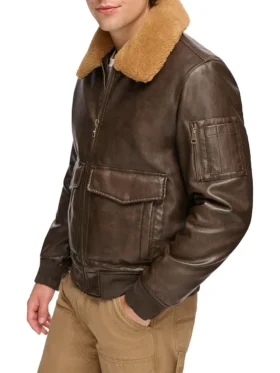 Ivor Fur Brown Leather Jacket Side