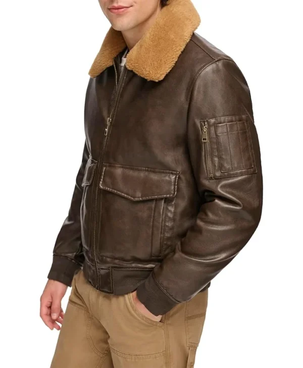 Ivor Fur Brown Leather Jacket Side
