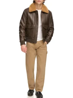 Ivor Fur Brown Leather Jacket Stand Up