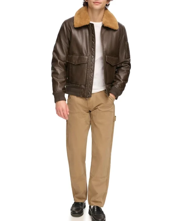 Ivor Fur Brown Leather Jacket Stand Up