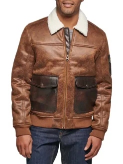 Jack Distressed Brown Mens Aviator Leather Jacket Main