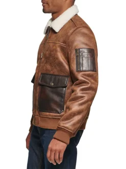 Jack Distressed Brown Mens Aviator Leather Jacket Side