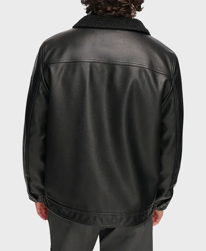 Jack Mens Black Real leather jacket Back