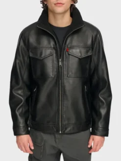 Jack Mens Black Real leather jacket Front