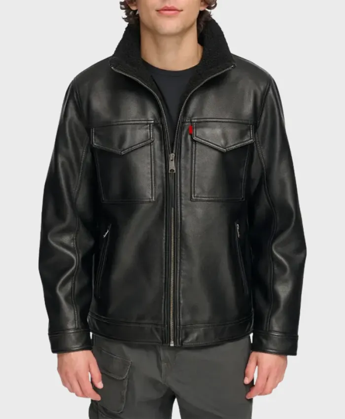 Jack Mens Black Real leather jacket Front