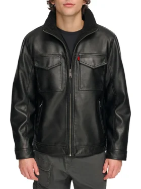 Jack Mens Black Real leather jacket Main