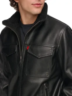 Jack Mens Black Real leather jacket Pockets