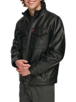Jack Mens Black Real leather jacket Side